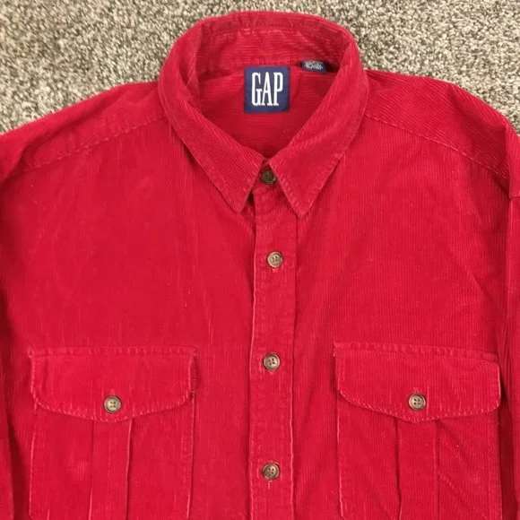 Vintage GAP Shirt Corduroy Long Sleeve Button Down Red Mens XL - Picture 2 of 7